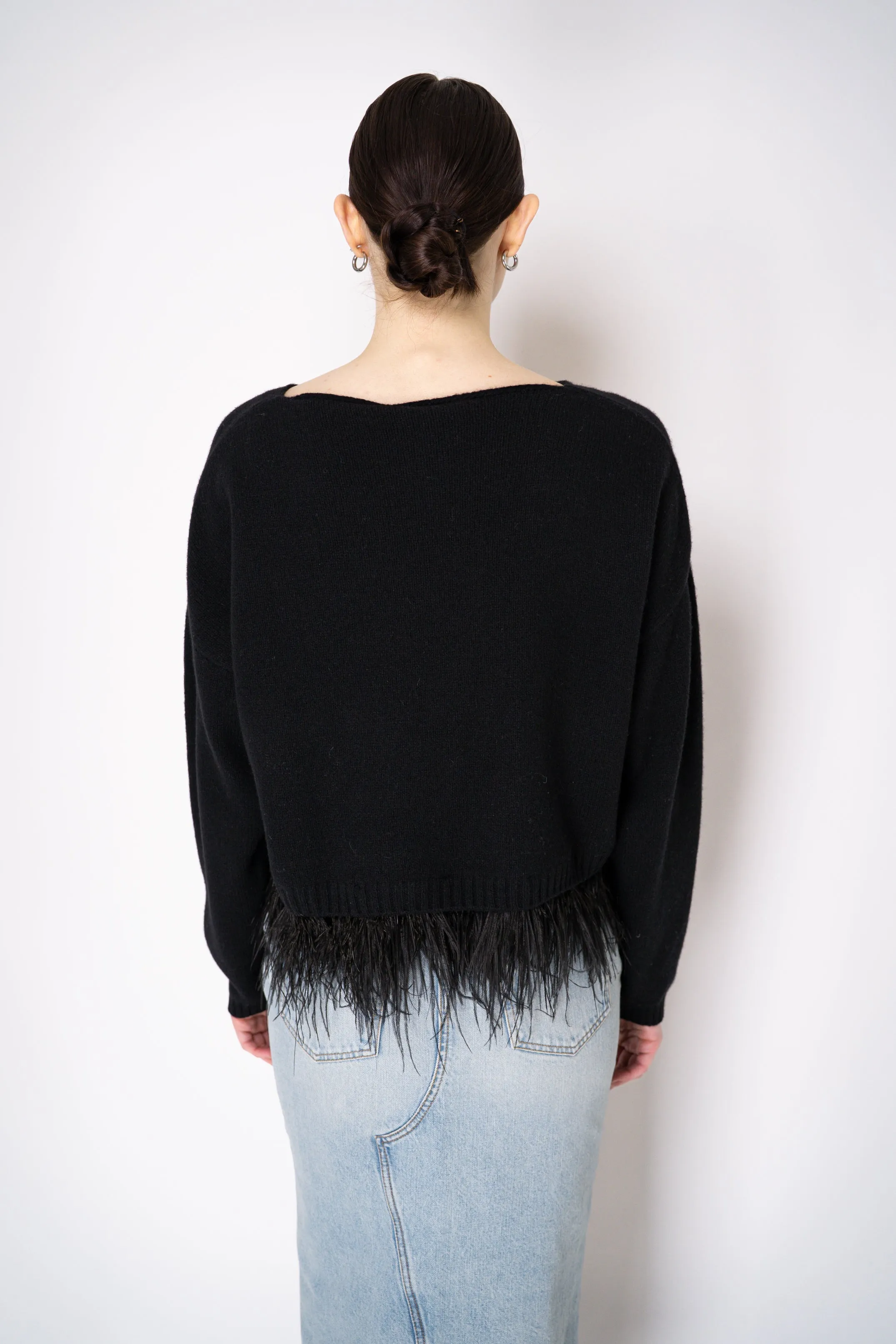 Philosophy di Lorenzo Serafini Cashmere Pullover with Detachable Feather Hem in Black