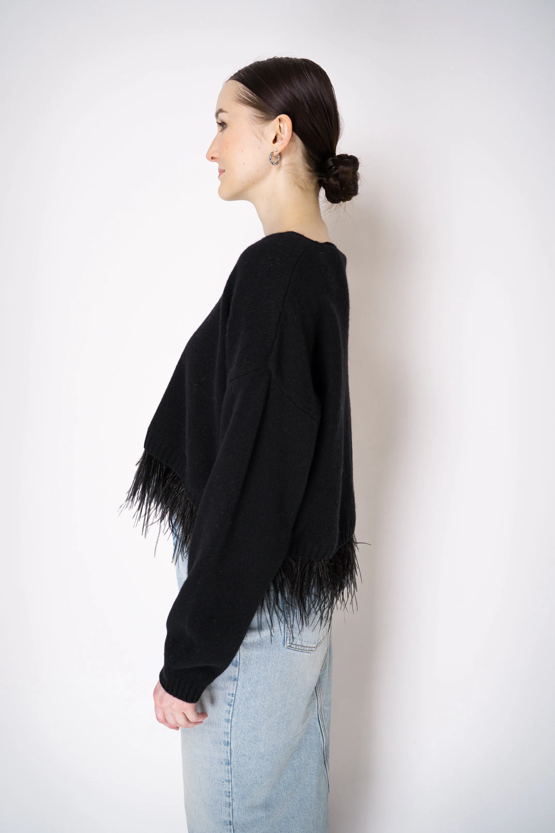 Philosophy di Lorenzo Serafini Cashmere Pullover with Detachable Feather Hem in Black