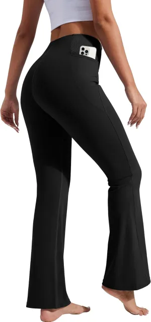 Pioneer Camp Women's Flare Yoga Pants Bootcut Flared Leggings with Pockets High Waist Tummy Control Bell Bottoms Gym Workout