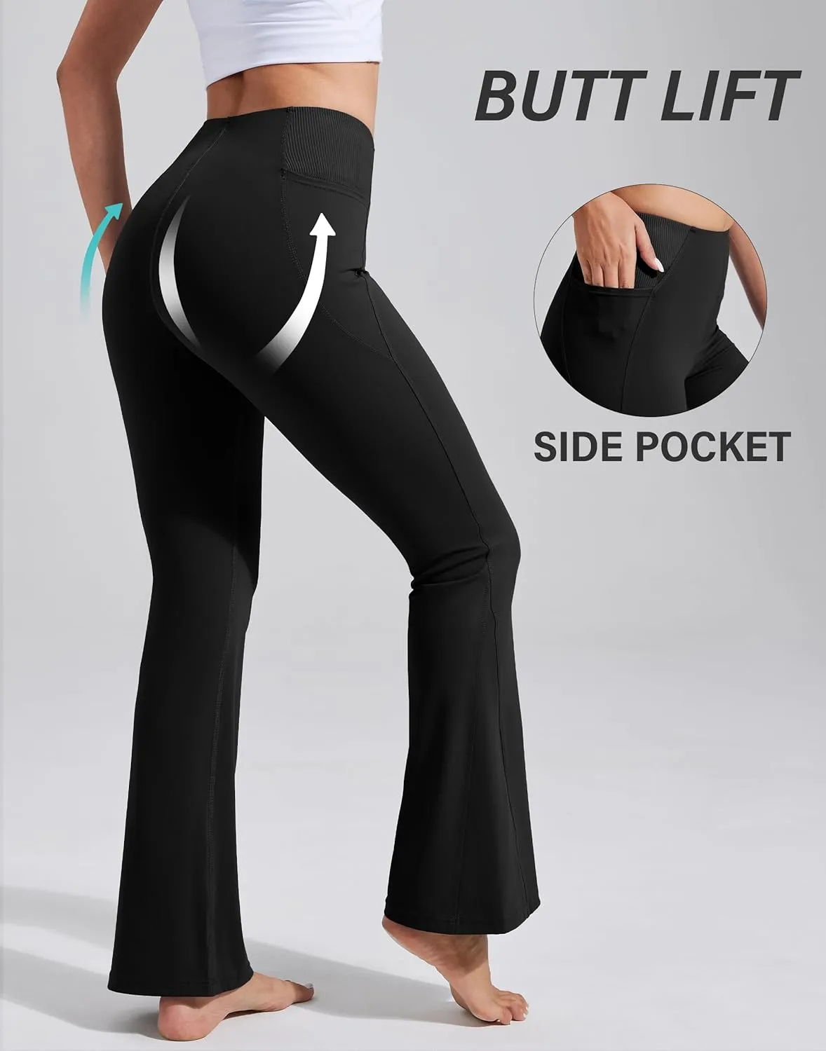 Pioneer Camp Women's Flare Yoga Pants Bootcut Flared Leggings with Pockets High Waist Tummy Control Bell Bottoms Gym Workout