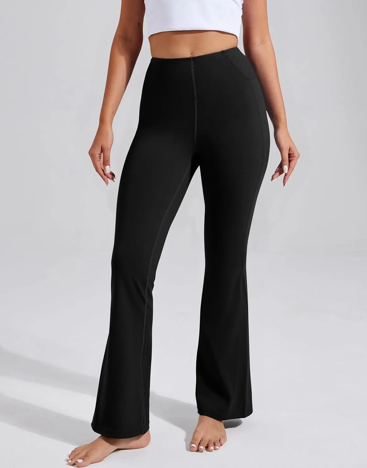 Pioneer Camp Women's Flare Yoga Pants Bootcut Flared Leggings with Pockets High Waist Tummy Control Bell Bottoms Gym Workout