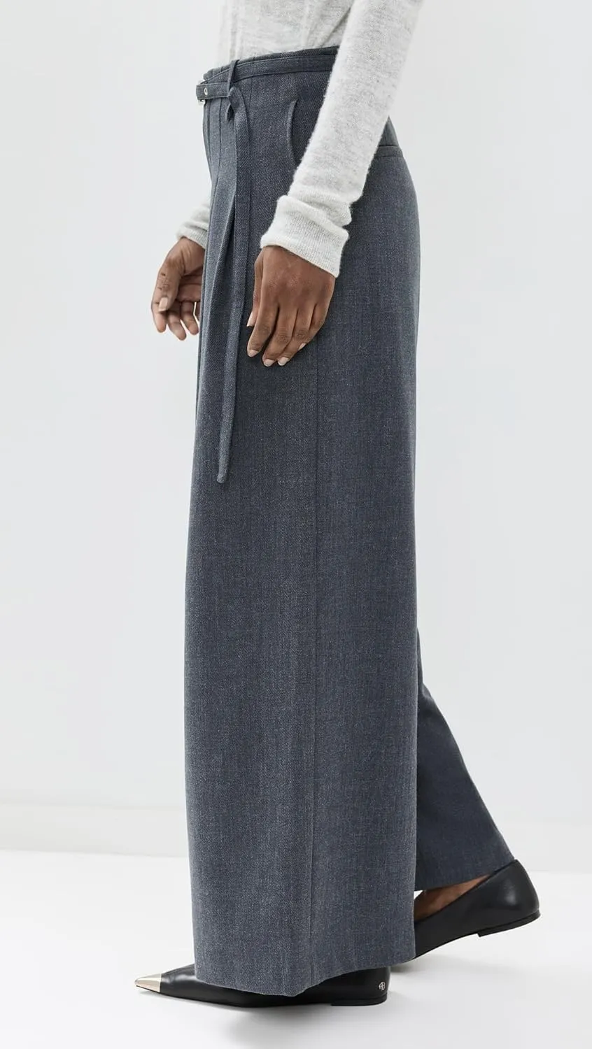 Pixie Market Women's Smoking Belted Grey Wide Leg Pants