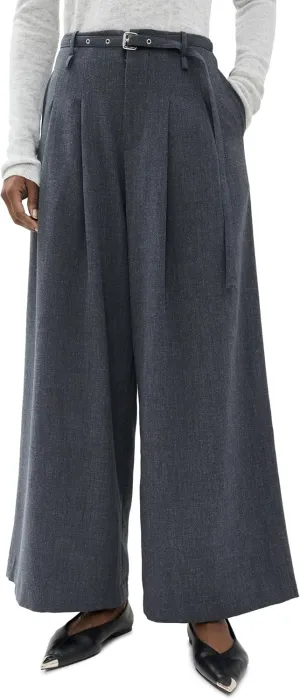 Pixie Market Women's Smoking Belted Grey Wide Leg Pants