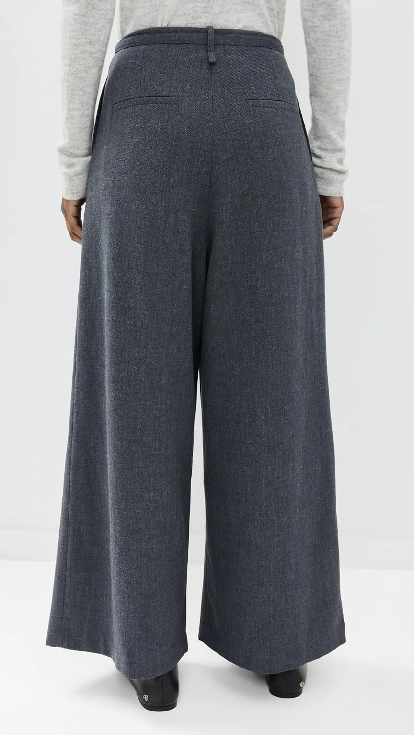 Pixie Market Women's Smoking Belted Grey Wide Leg Pants