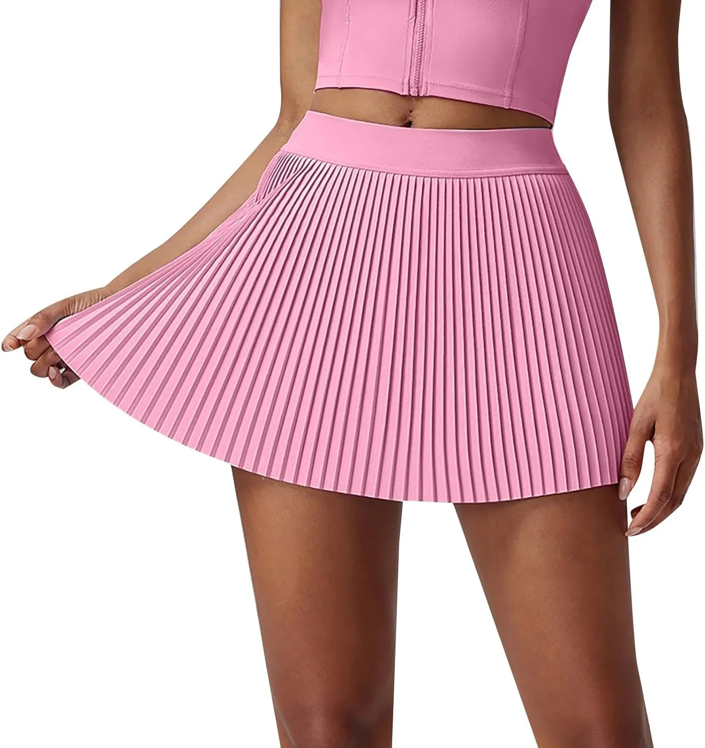 Pleated Tennis Skirt for Women High Waisted Athletic Skirts with Shorts Pockets 2 in 1 Golf Workout Skort Skirts