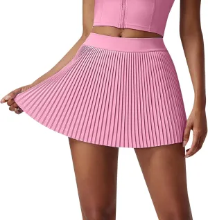 Pleated Tennis Skirt for Women High Waisted Athletic Skirts with Shorts Pockets 2 in 1 Golf Workout Skort Skirts