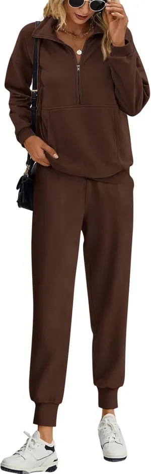 PRETTYGARDEN Long Sleeve Half Zip Sweatsuits Women 2 Piece Outfit Spring Casual Sweatshirt Sweatpants Lounge Set Tracksuit