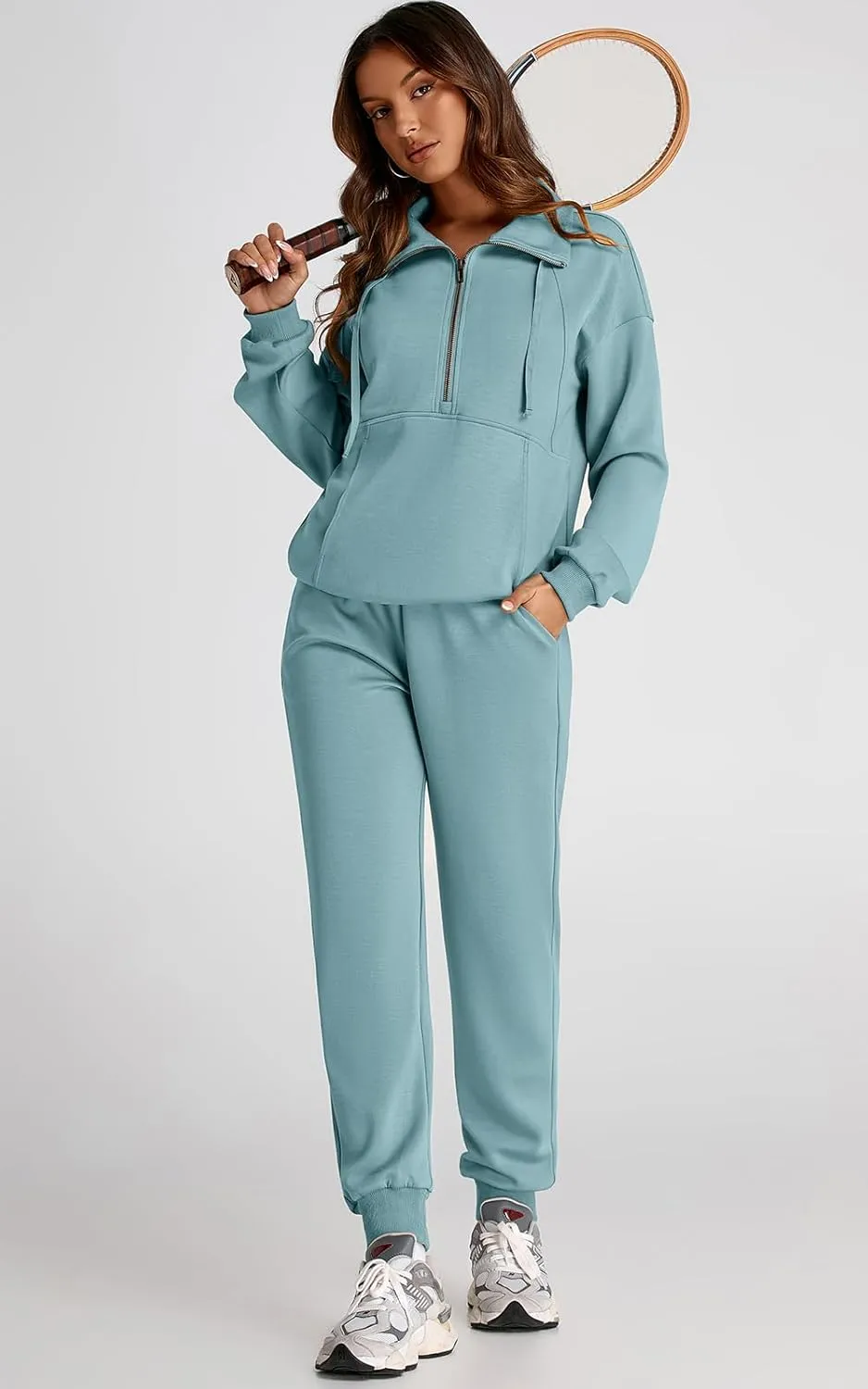 PRETTYGARDEN Long Sleeve Half Zip Sweatsuits Women 2 Piece Outfit Spring Casual Sweatshirt Sweatpants Lounge Set Tracksuit