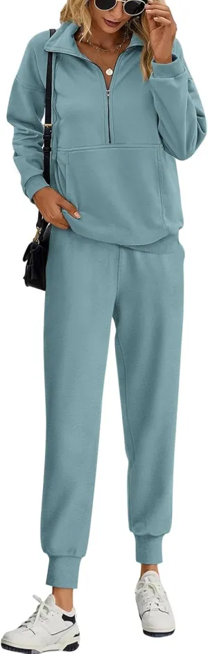PRETTYGARDEN Long Sleeve Half Zip Sweatsuits Women 2 Piece Outfit Spring Casual Sweatshirt Sweatpants Lounge Set Tracksuit