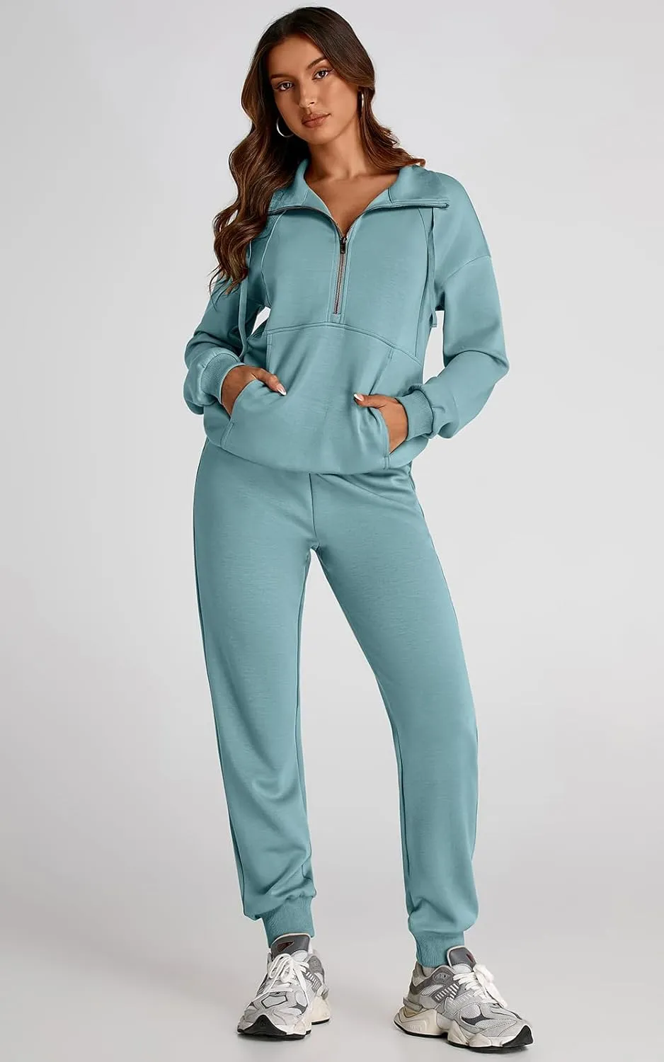 PRETTYGARDEN Long Sleeve Half Zip Sweatsuits Women 2 Piece Outfit Spring Casual Sweatshirt Sweatpants Lounge Set Tracksuit