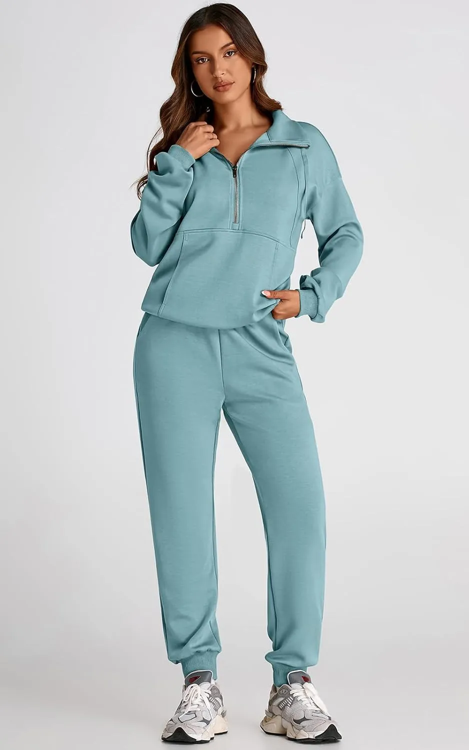 PRETTYGARDEN Long Sleeve Half Zip Sweatsuits Women 2 Piece Outfit Spring Casual Sweatshirt Sweatpants Lounge Set Tracksuit