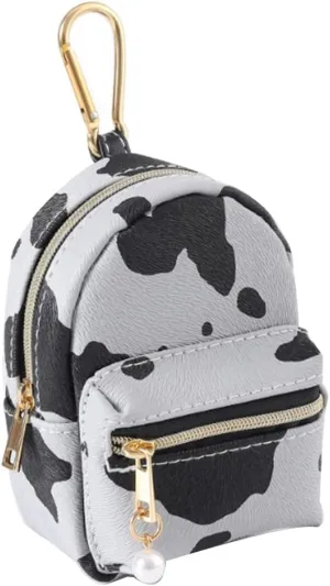 Printed Cow Pattern Coin Purse Pouch Real Littles Backpack Mini Backpack Style Key Chain Coin Purse for Women Small Wallets Purse Keychain Coin Pouch Bags (Grey)