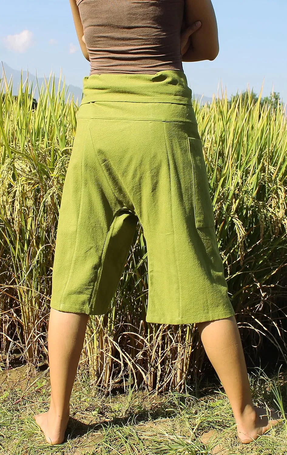 RaanPahMuang Thai Fisherman Shorts Men/Women, Loose Yoga, Pirate, Harem Pants, 100% Cotton, Unisex Kimono Pants