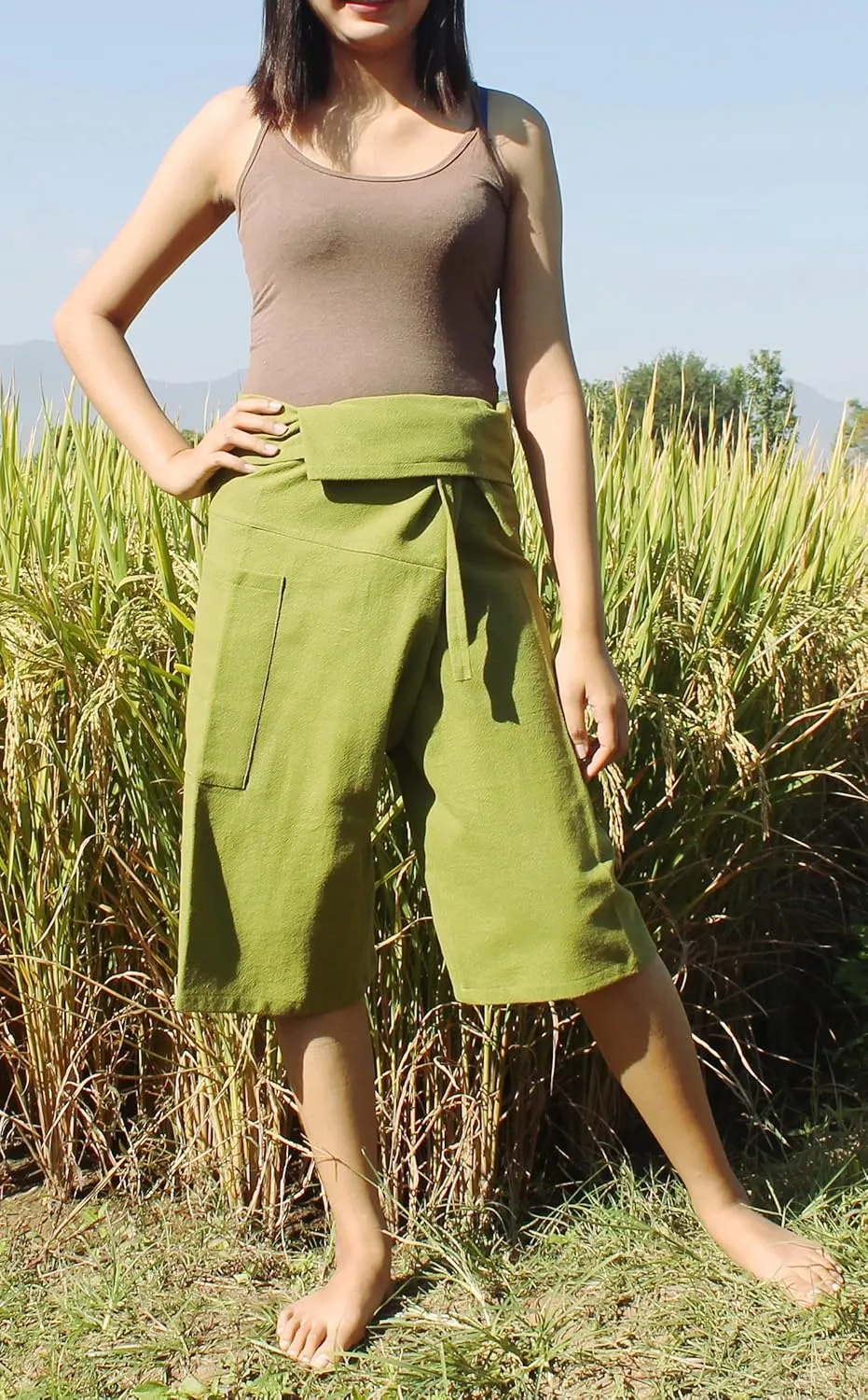 RaanPahMuang Thai Fisherman Shorts Men/Women, Loose Yoga, Pirate, Harem Pants, 100% Cotton, Unisex Kimono Pants