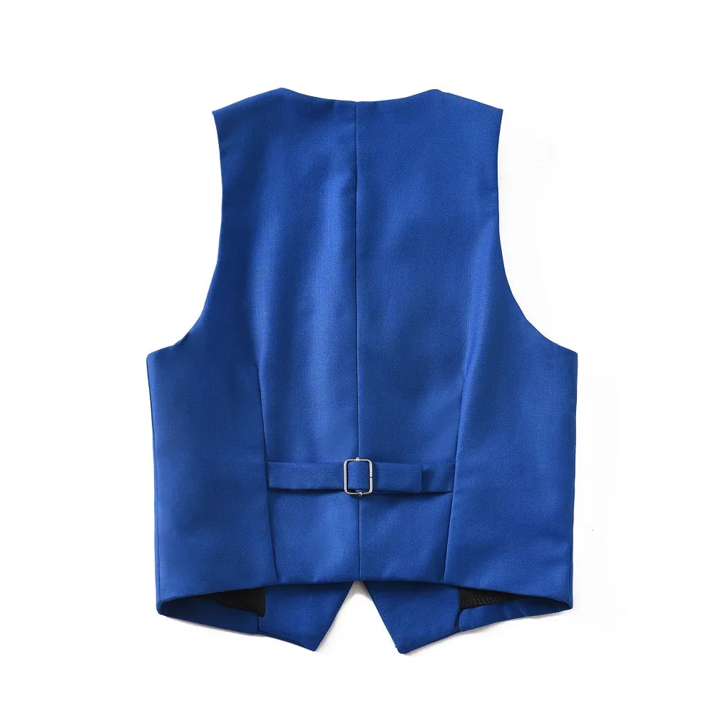 Royal Blue Fit Slim 4 Piece Boy's Formal Suits With Vest Pants Shirt Tie