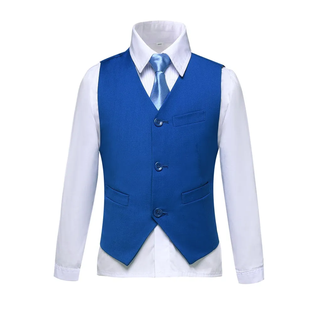 Royal Blue Fit Slim 4 Piece Boy's Formal Suits With Vest Pants Shirt Tie