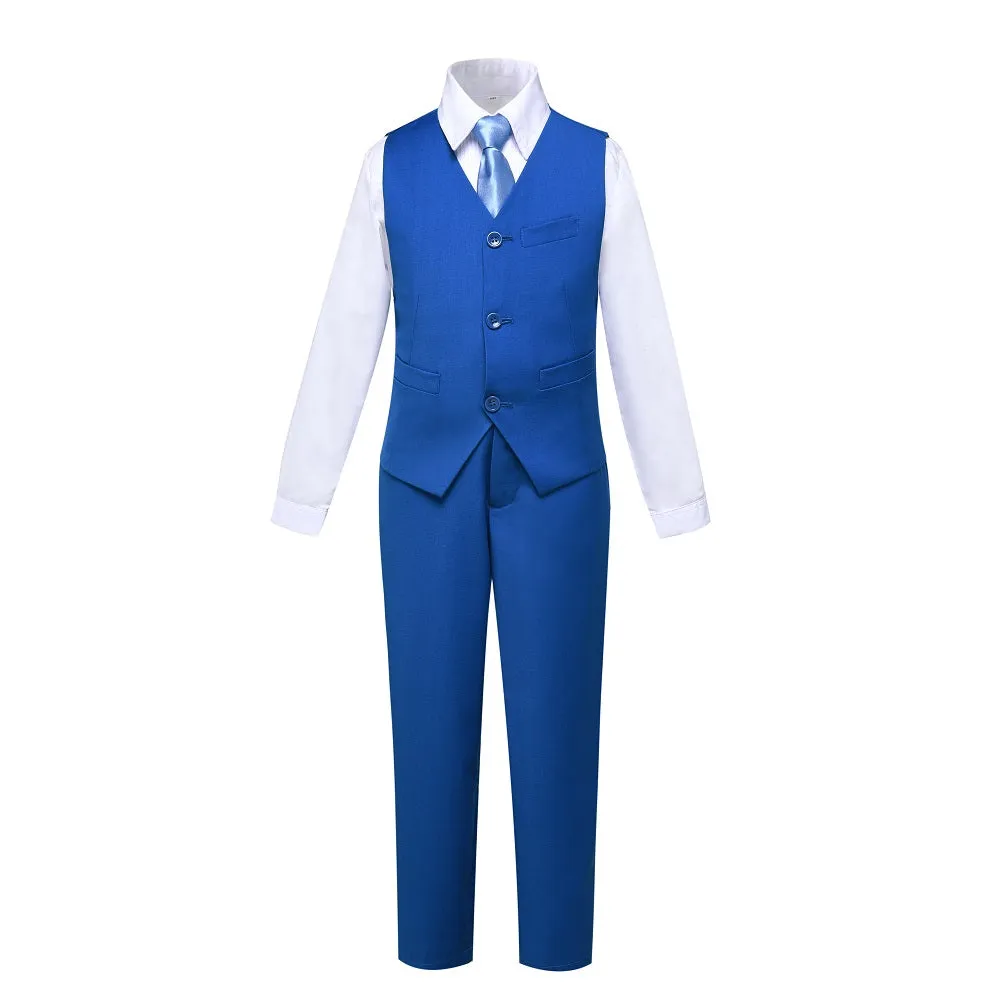 Royal Blue Fit Slim 4 Piece Boy's Formal Suits With Vest Pants Shirt Tie