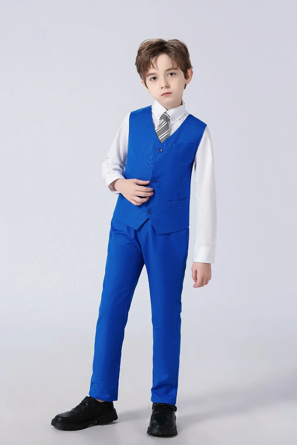 Royal Blue Fit Slim 4 Piece Boy's Formal Suits With Vest Pants Shirt Tie