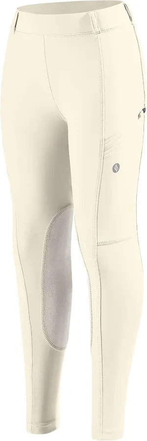 SANTINY Girls Horse Riding Pants with Zipper Pockets Kids Stretchy Equestrian Breeches Knee-Patch Youth Schooling Tights