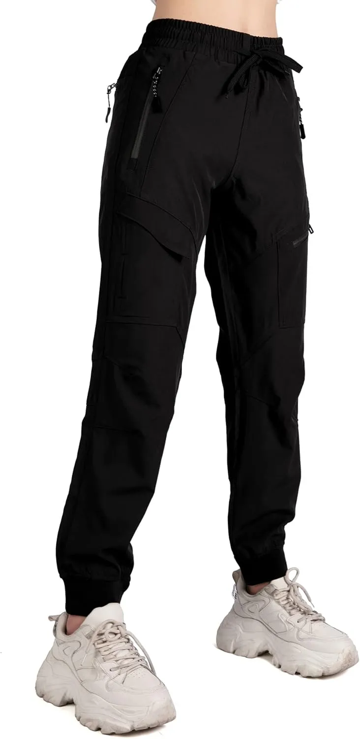 Singbring Women's Athletic Hiking Cargo Joggers Pants Outdoor Workout Lightweight Quick Dry UPF 50 Zipper Pockets