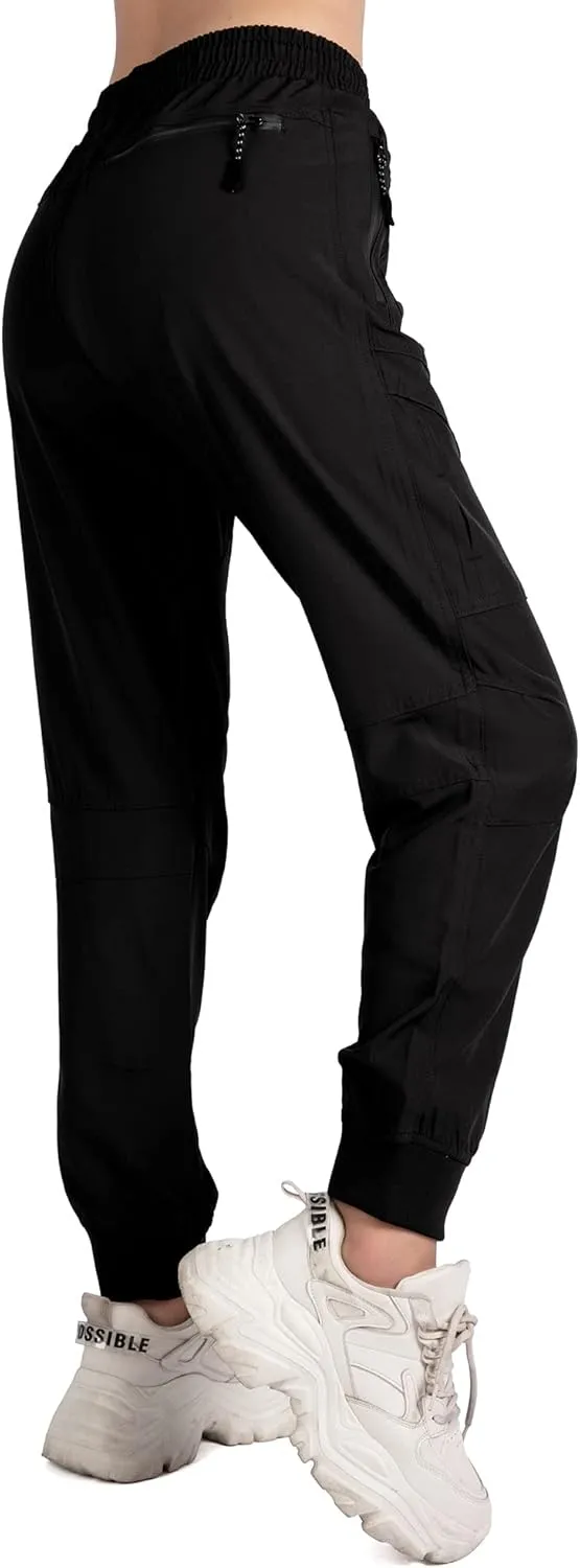Singbring Women's Athletic Hiking Cargo Joggers Pants Outdoor Workout Lightweight Quick Dry UPF 50 Zipper Pockets