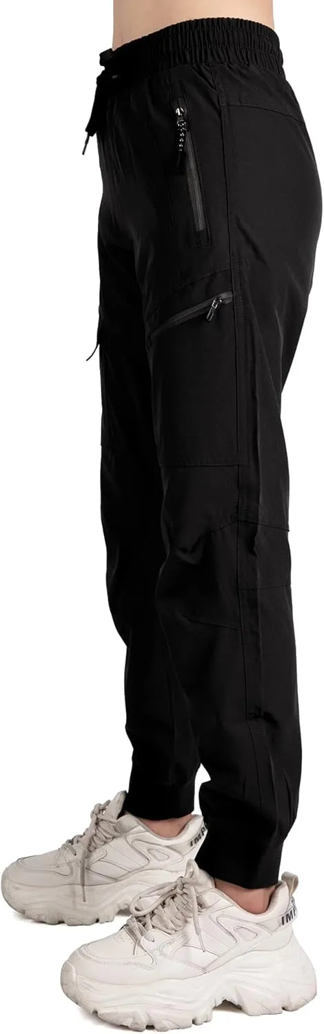 Singbring Women's Athletic Hiking Cargo Joggers Pants Outdoor Workout Lightweight Quick Dry UPF 50 Zipper Pockets