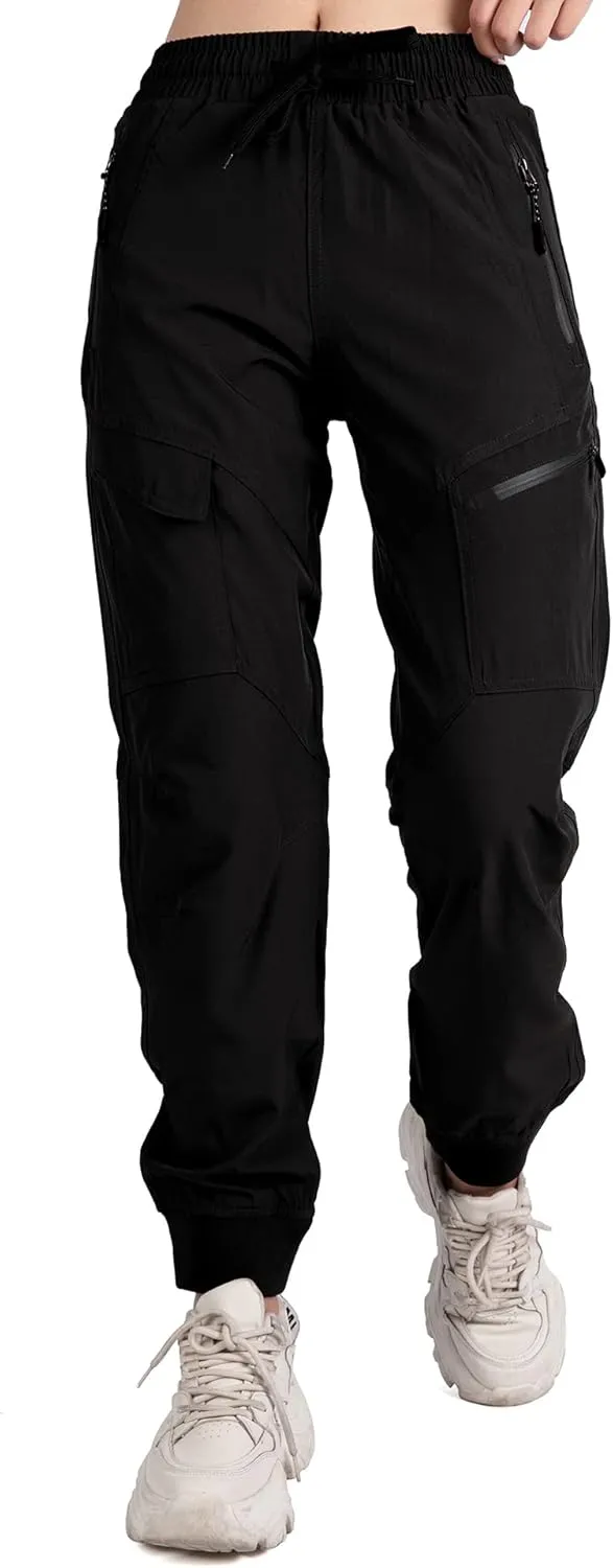 Singbring Women's Athletic Hiking Cargo Joggers Pants Outdoor Workout Lightweight Quick Dry UPF 50 Zipper Pockets
