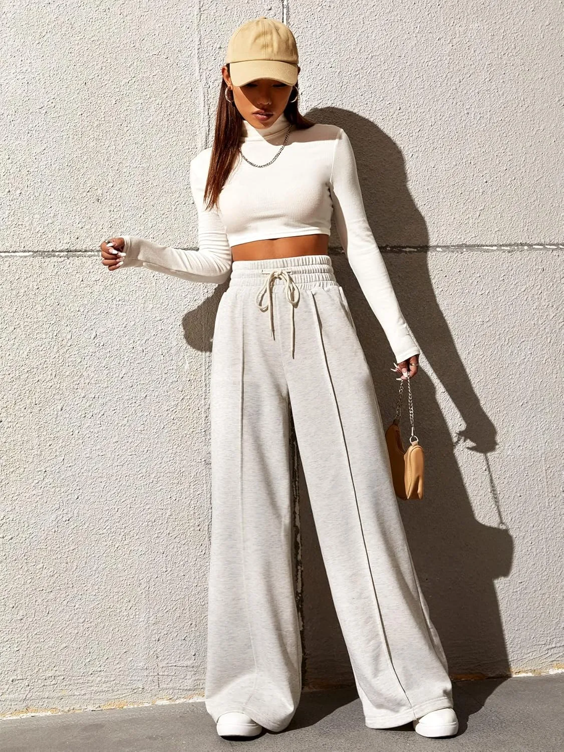 SOLY HUX Women's High Waisted Drawstring Wide Leg Long Sweatpants Casual Loose Pants with Pockets