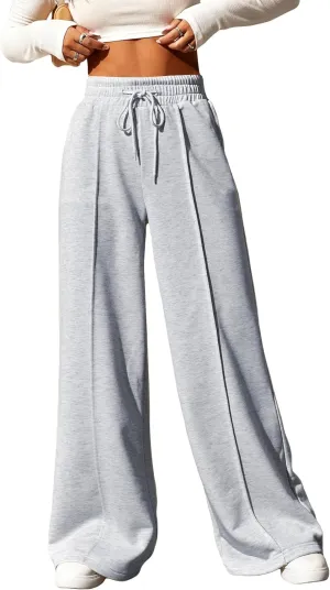 SOLY HUX Women's High Waisted Drawstring Wide Leg Long Sweatpants Casual Loose Pants with Pockets
