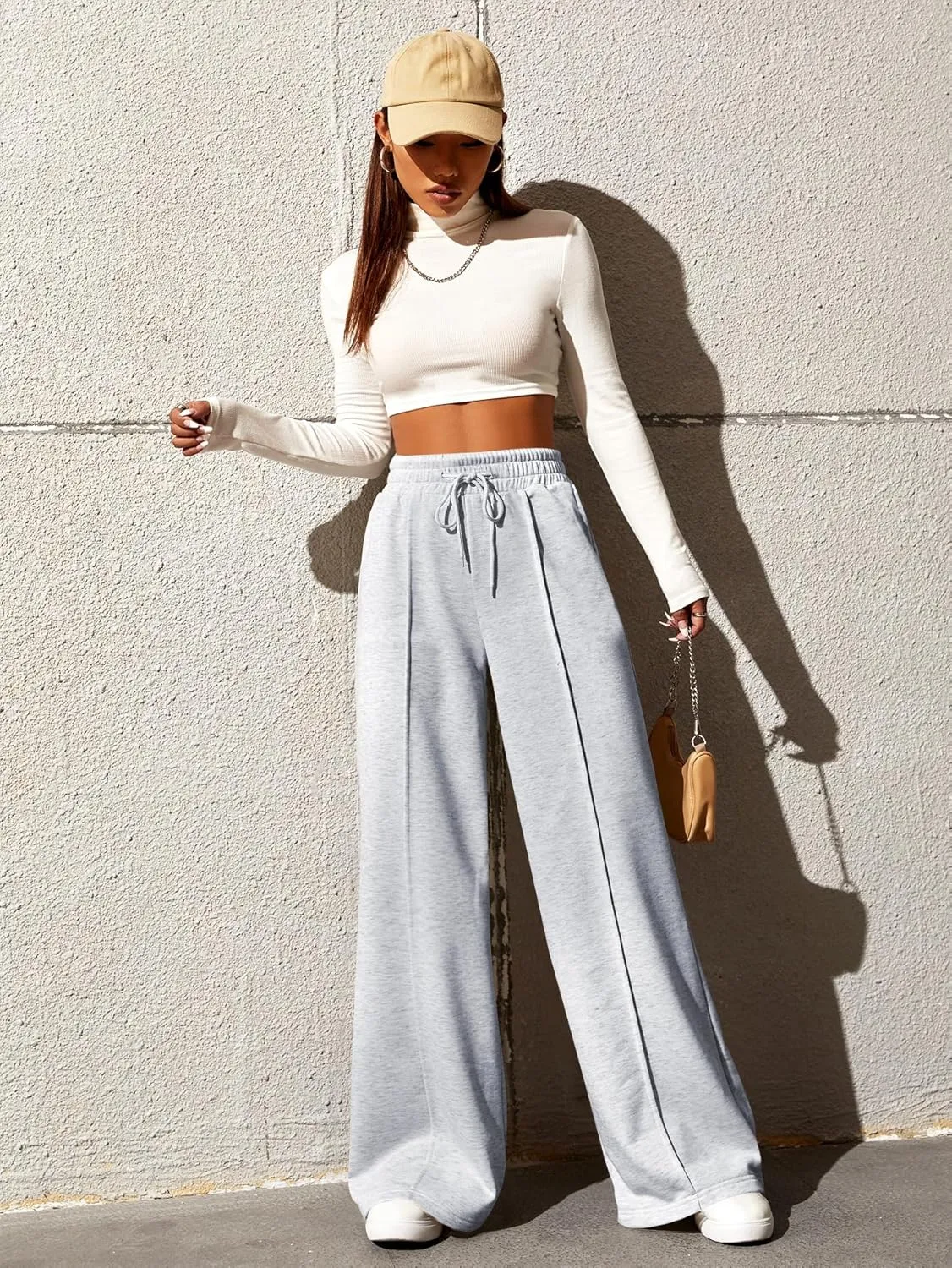 SOLY HUX Women's High Waisted Drawstring Wide Leg Long Sweatpants Casual Loose Pants with Pockets