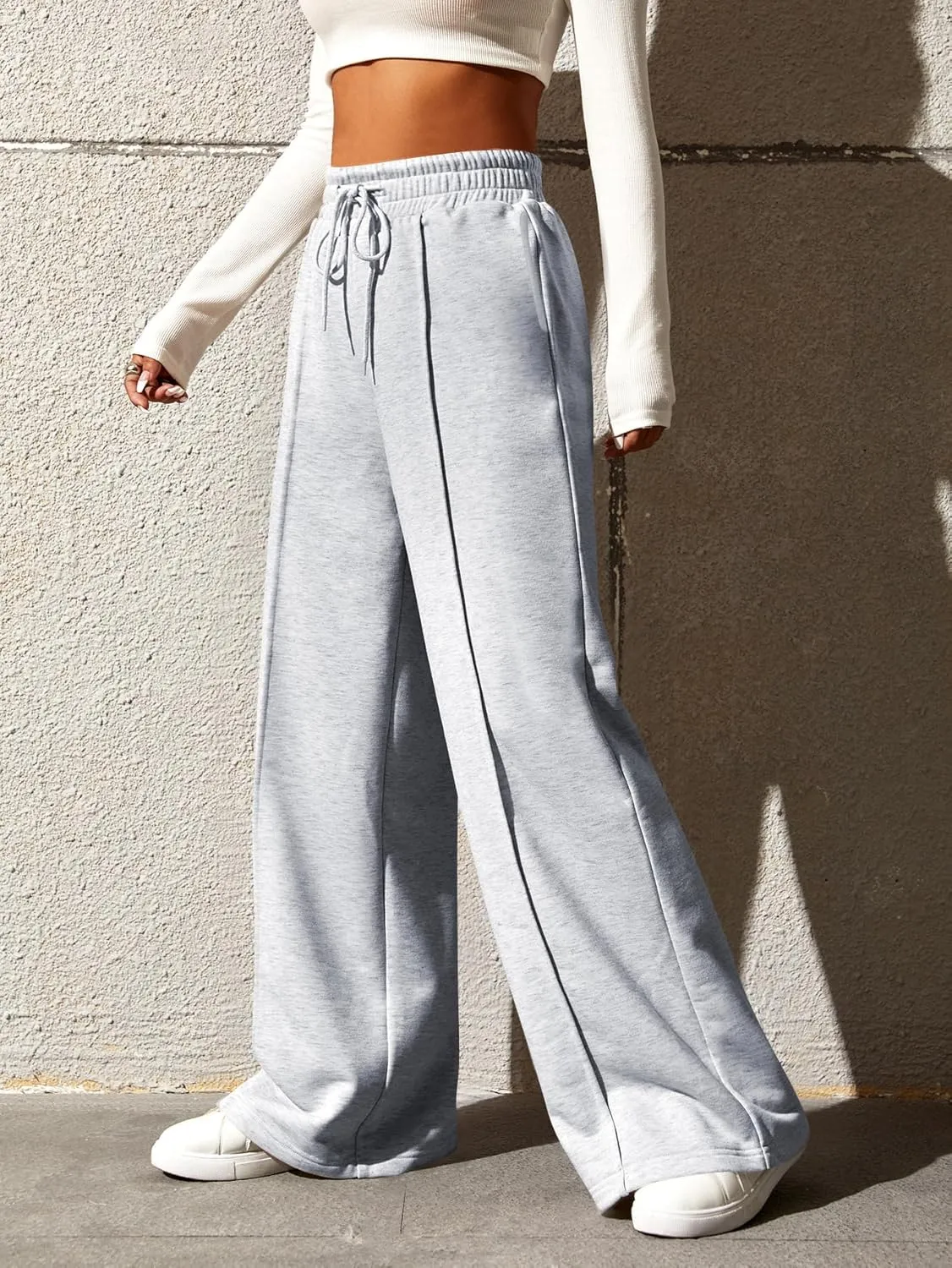 SOLY HUX Women's High Waisted Drawstring Wide Leg Long Sweatpants Casual Loose Pants with Pockets