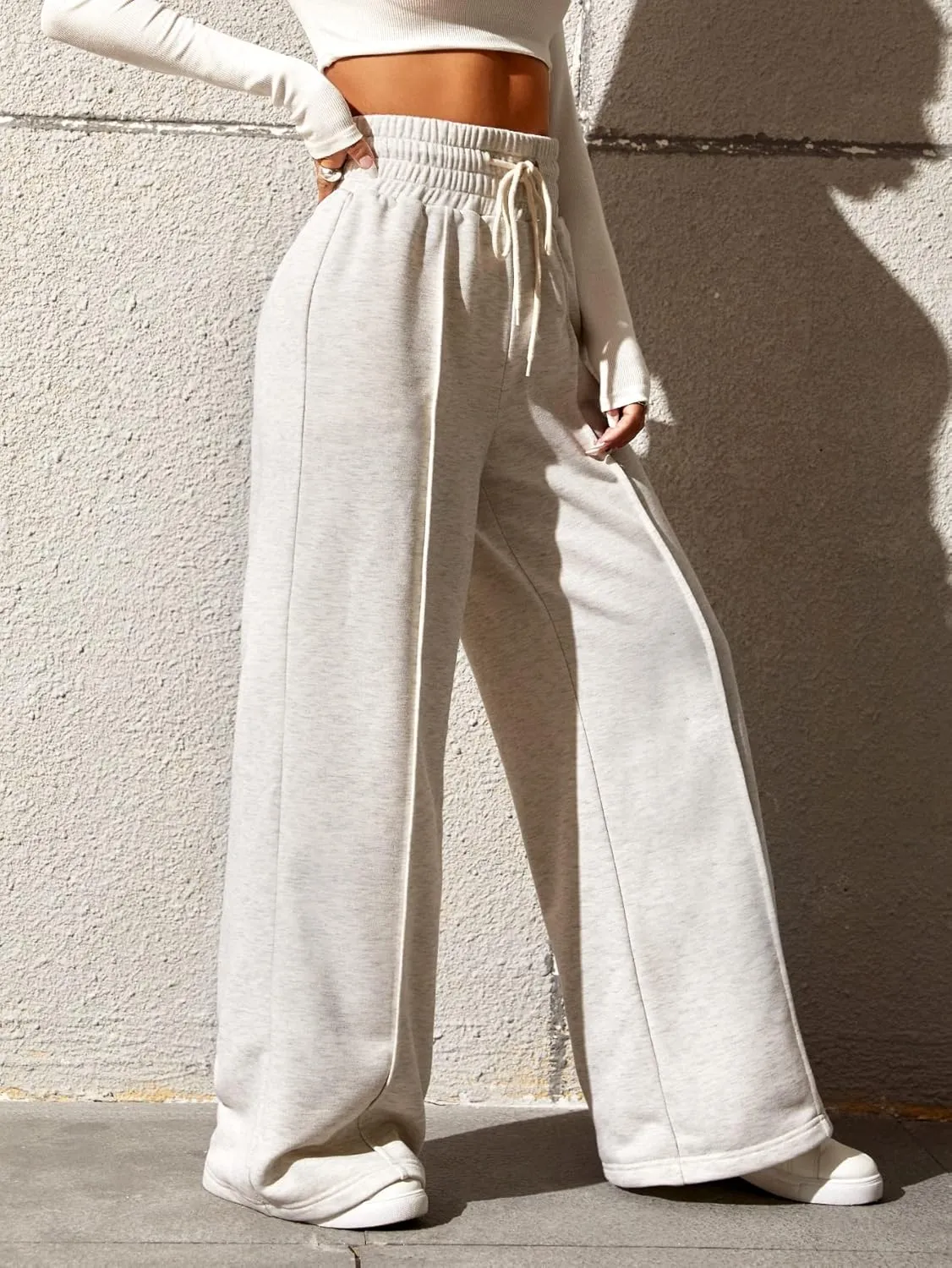 SOLY HUX Women's High Waisted Drawstring Wide Leg Long Sweatpants Casual Loose Pants with Pockets