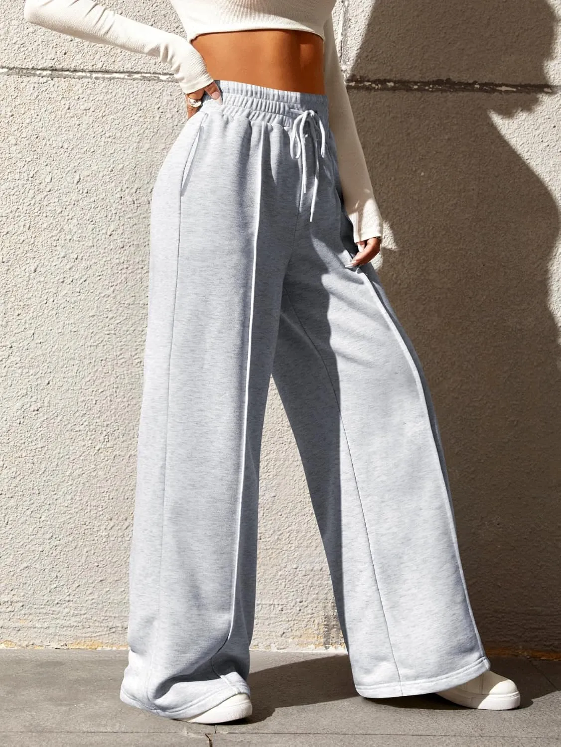 SOLY HUX Women's High Waisted Drawstring Wide Leg Long Sweatpants Casual Loose Pants with Pockets