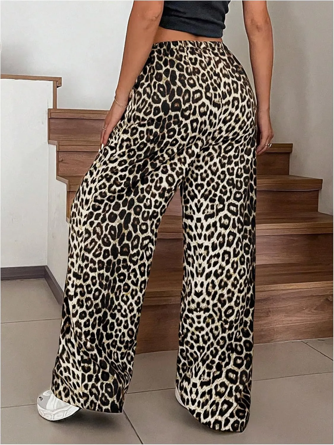 SOLY HUX Women's Leopard Pants Wide Leg Cheetah Print Drawstring Baggy Sweatpants Y2K Streetwear