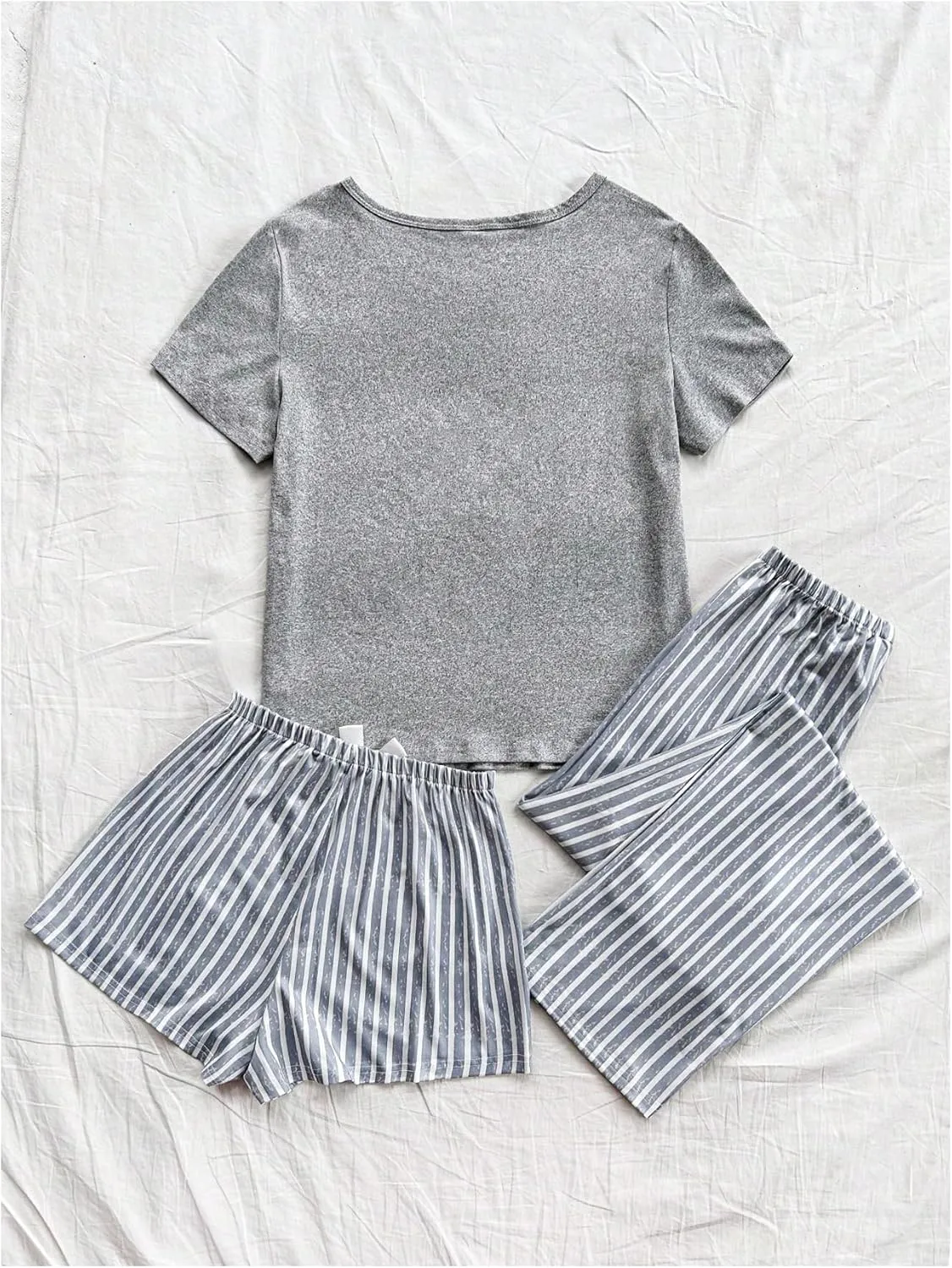 SOLY HUX Women's Lounge Set Short Sleeve Top and Striped Shorts Pants Pajamas Sleepwear 3 Piece Set