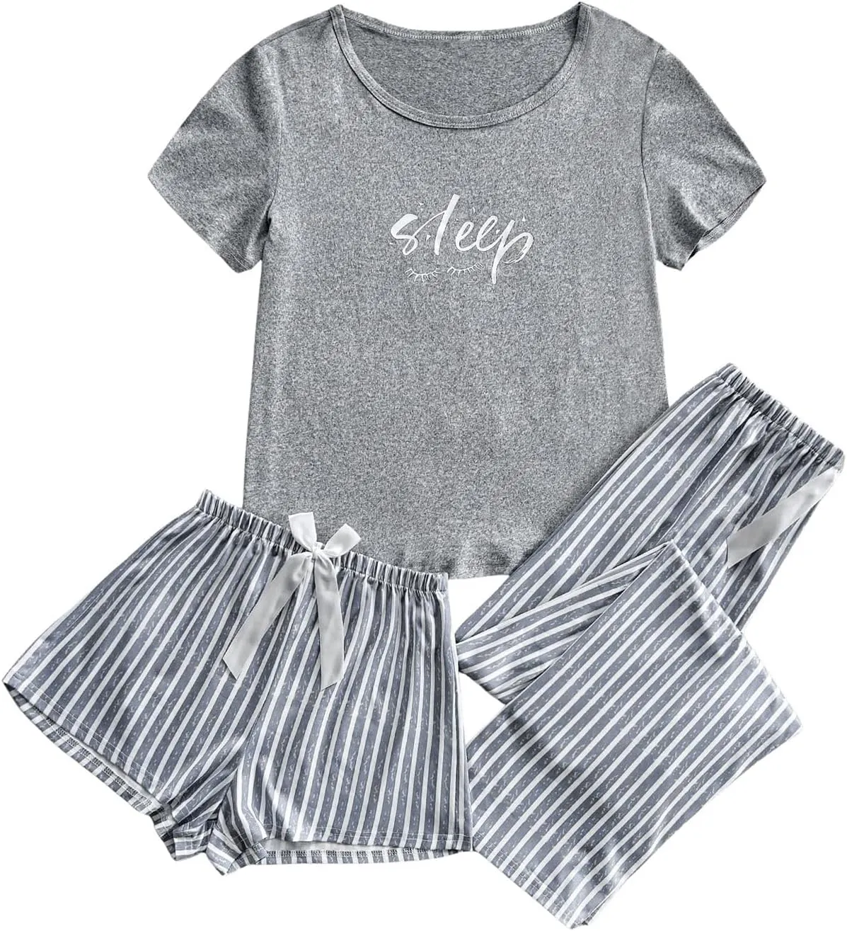 SOLY HUX Women's Lounge Set Short Sleeve Top and Striped Shorts Pants Pajamas Sleepwear 3 Piece Set
