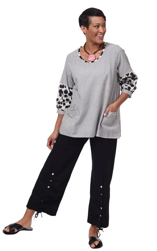 Sonya Womens Balloon Sleeves Top in Ticking