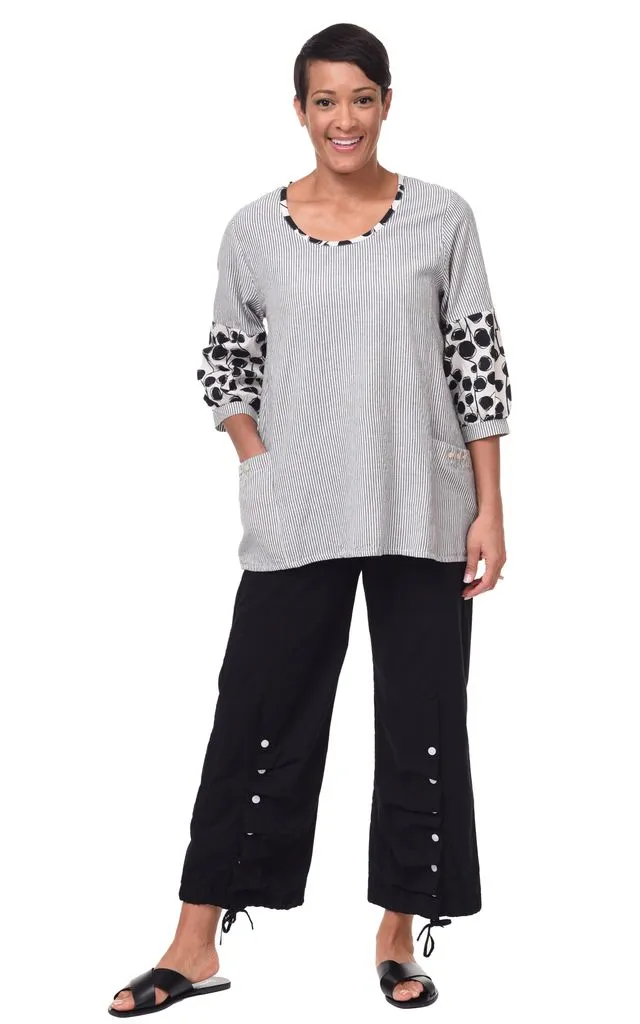 Sonya Womens Balloon Sleeves Top in Ticking
