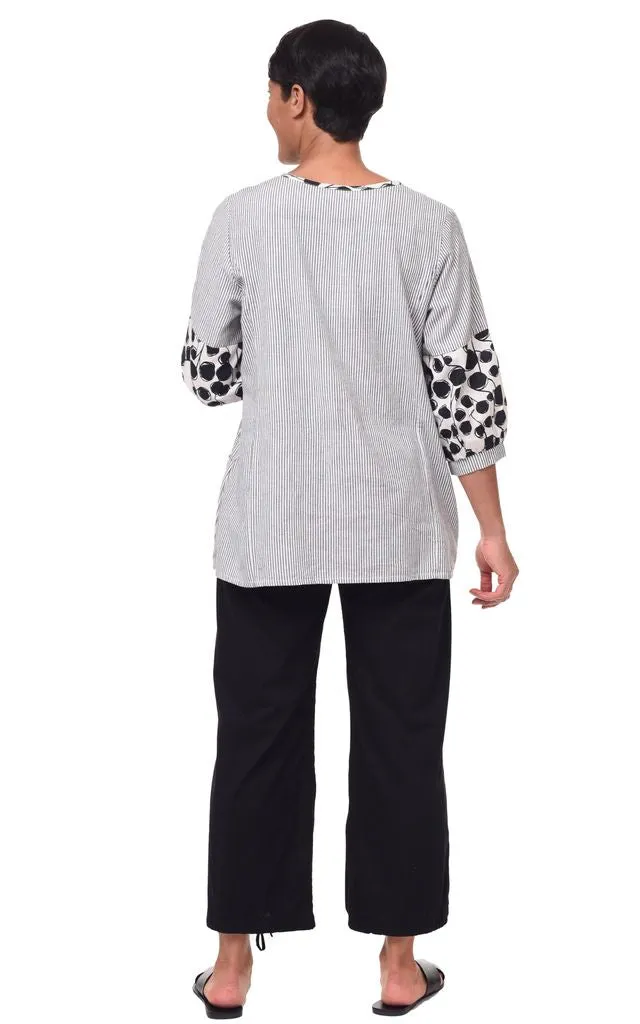 Sonya Womens Balloon Sleeves Top in Ticking