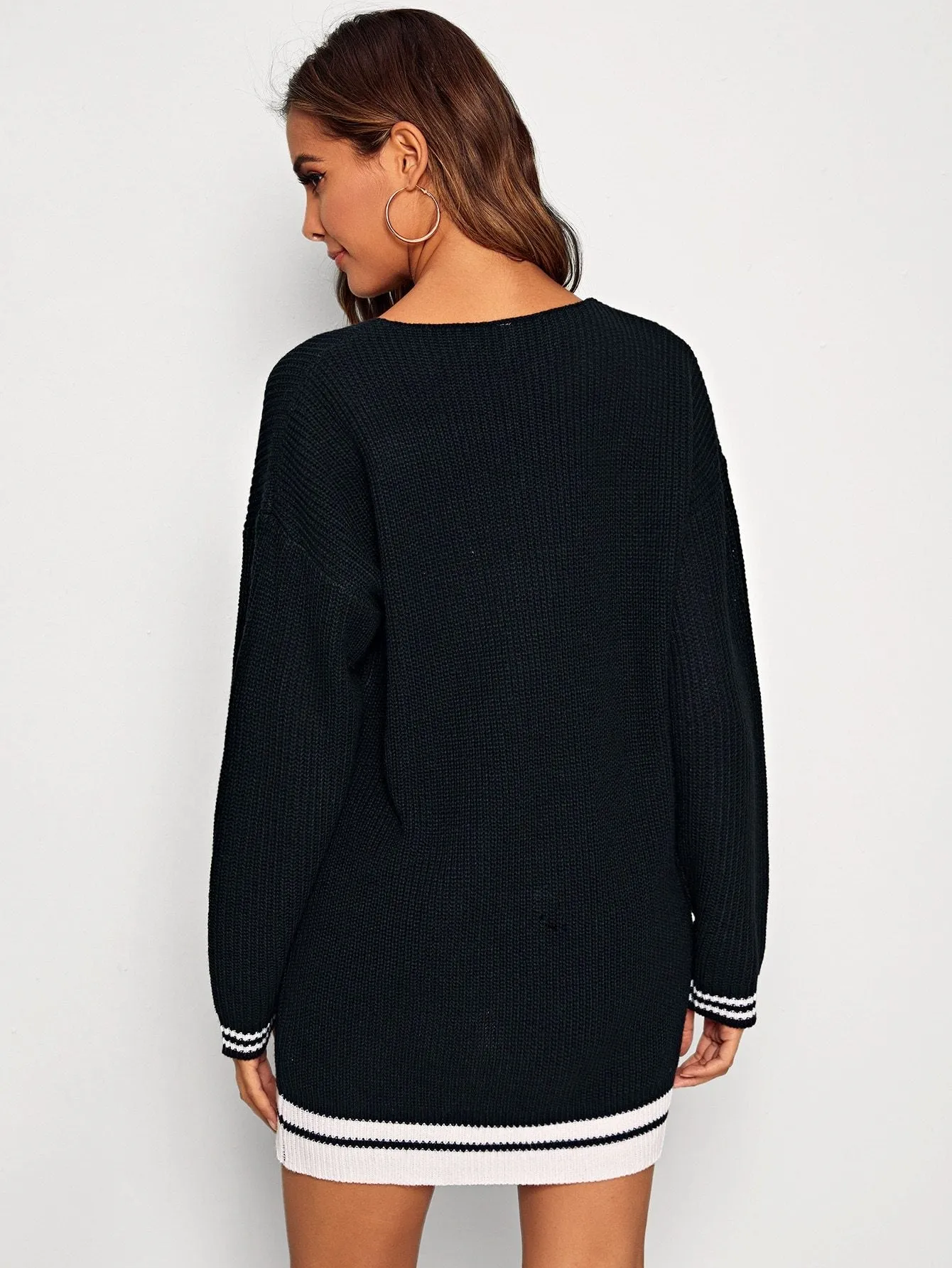 Striped Trim Jumper Dress Without Belt