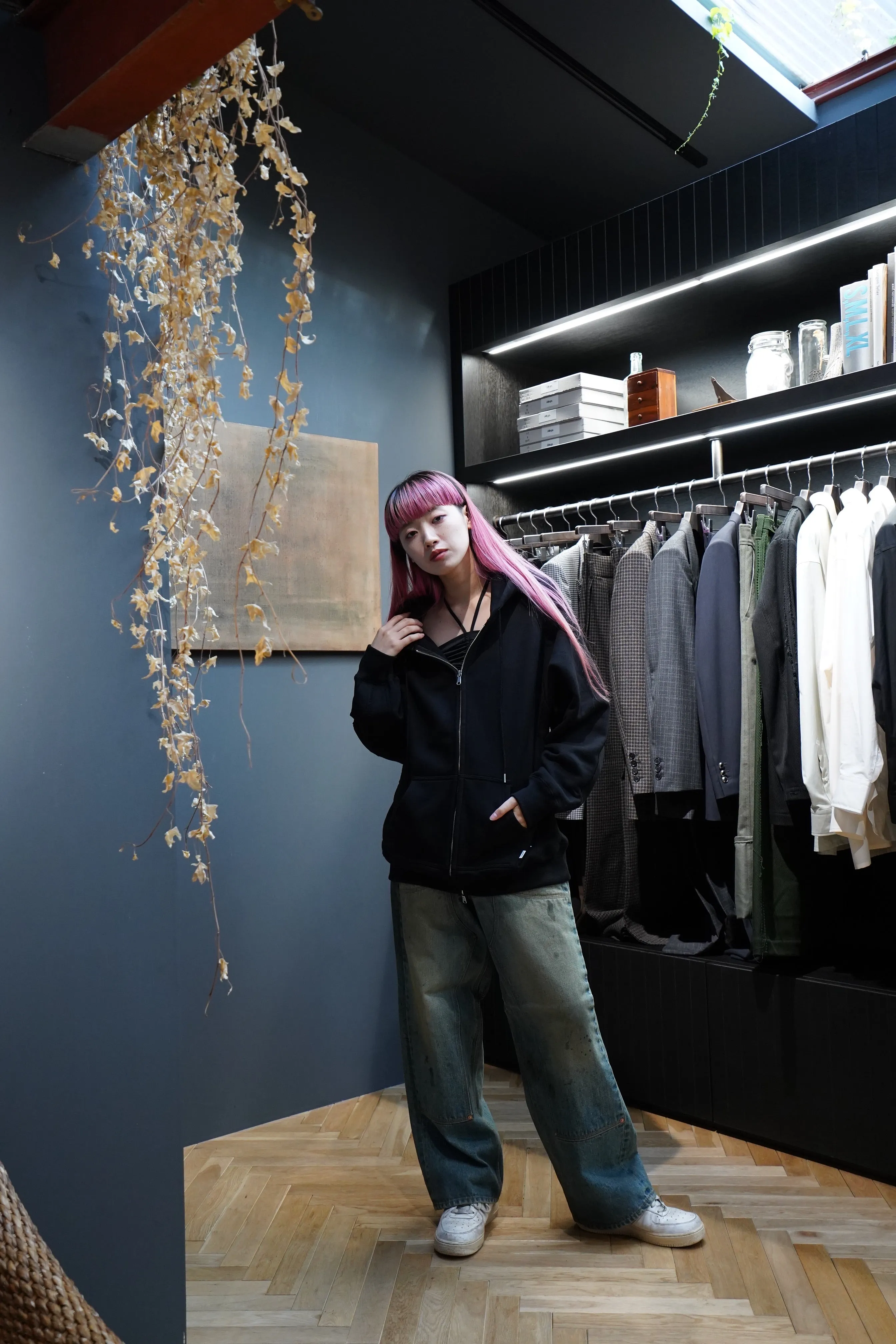 SUGARHILL ZIP-UP RAW EDGE HOODIE(BLACK)