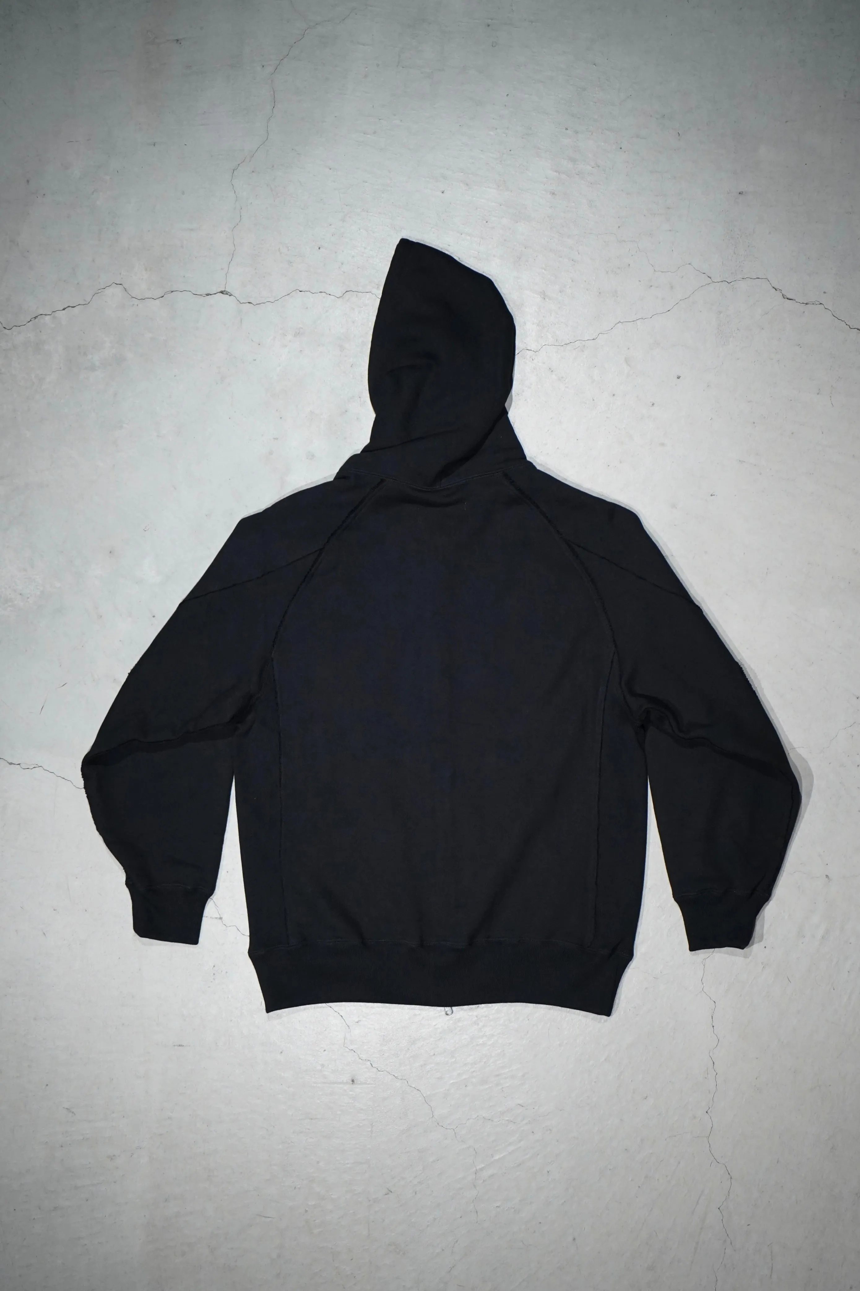 SUGARHILL ZIP-UP RAW EDGE HOODIE(BLACK)