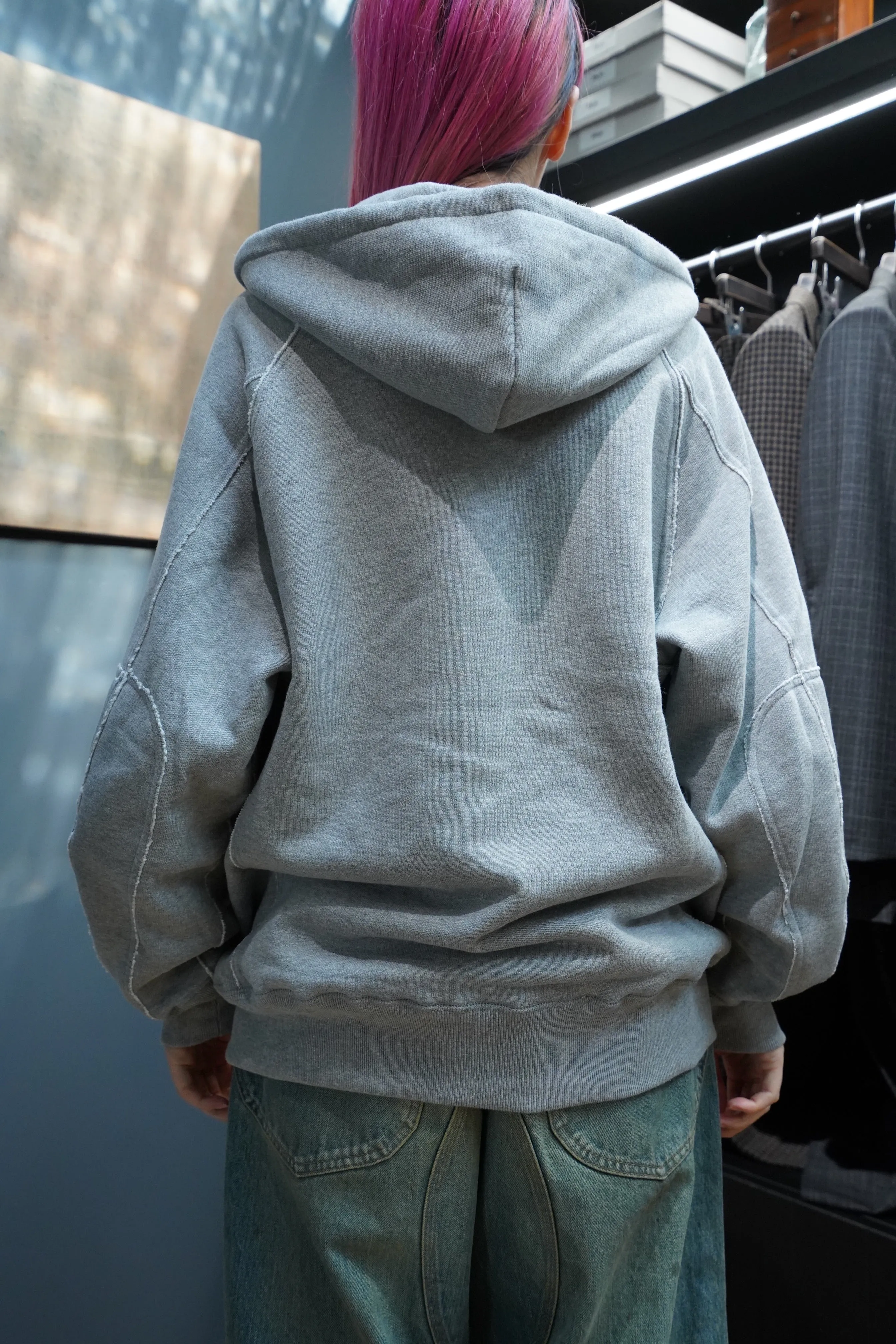 SUGARHILL ZIP-UP RAW EDGE HOODIE(GRAY)