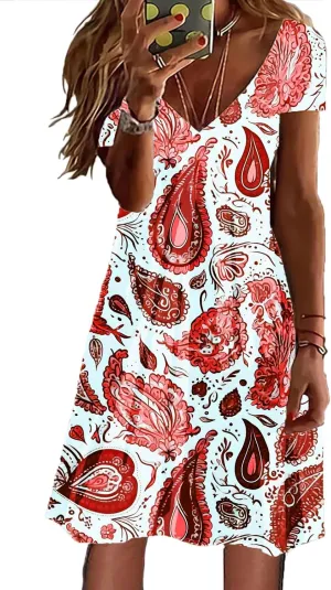 Summer Dresses for Women 2025 Loose V Neck Short Sleeve Casual T Shirt Dress Sundresses Floral Swimsuit Coverup