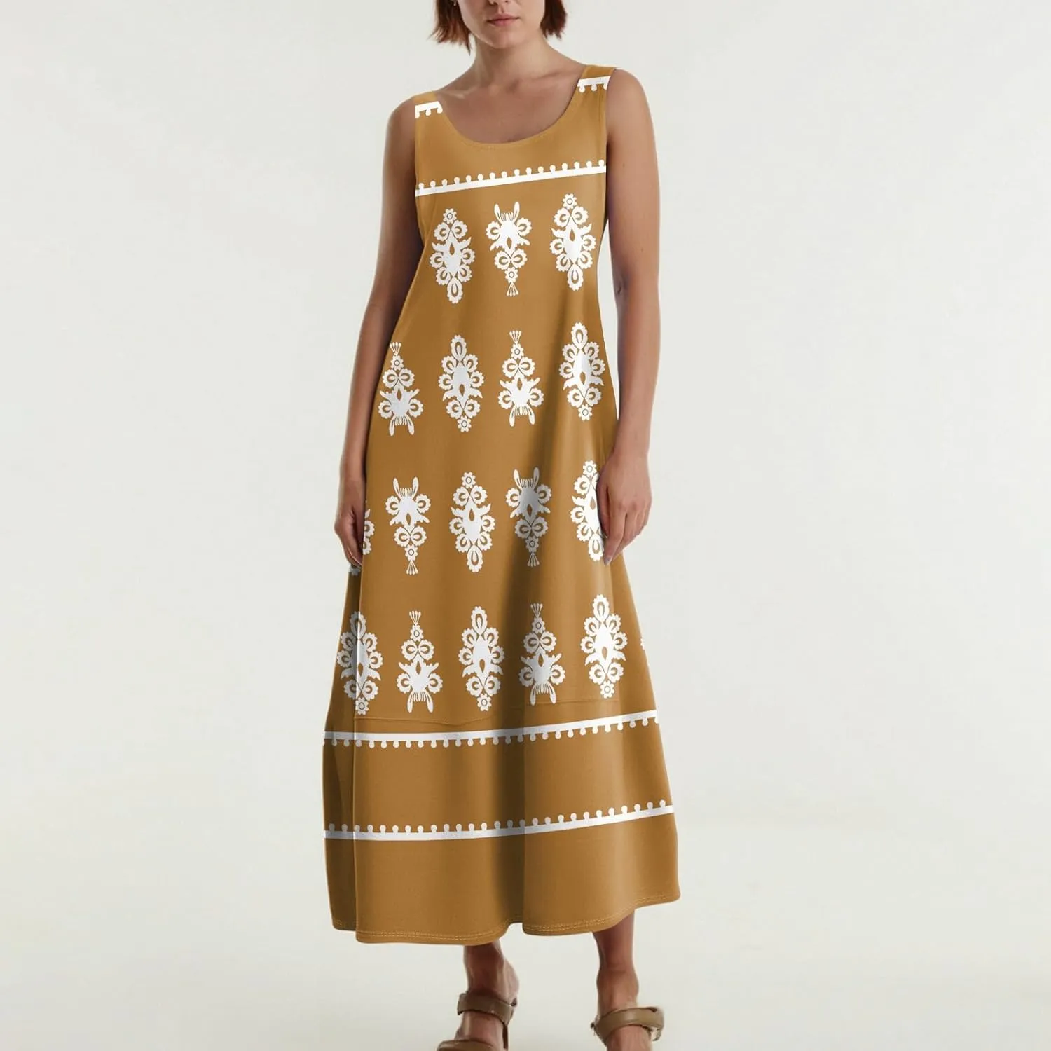 Summer Dresses for Women 2025 Sleeveless Bohemian Maxi Dress with Pockets Floral Print Maxi Sundress Beach Vacation