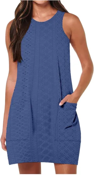 Summer Dresses for Women Sleeveless Sundresses Casual Swing Tank Beach Cover Up Dress Loose T-Shirt Vacation Dresses
