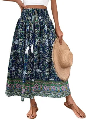 Summer Skirts for Women Boho Casual Elegant Smock Layered Tiered Maxi Skirt High Waisted A Line Flowy Long Skirts