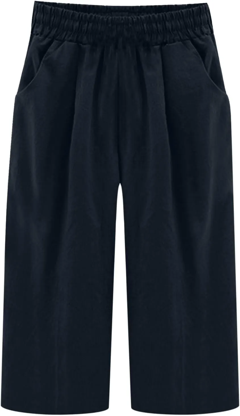 TANGNADE Women Capris for Summer Elastic Waist Loose Fit Capri Cotton Linen Pants Lightweight Casual Travel Ladies Trouser