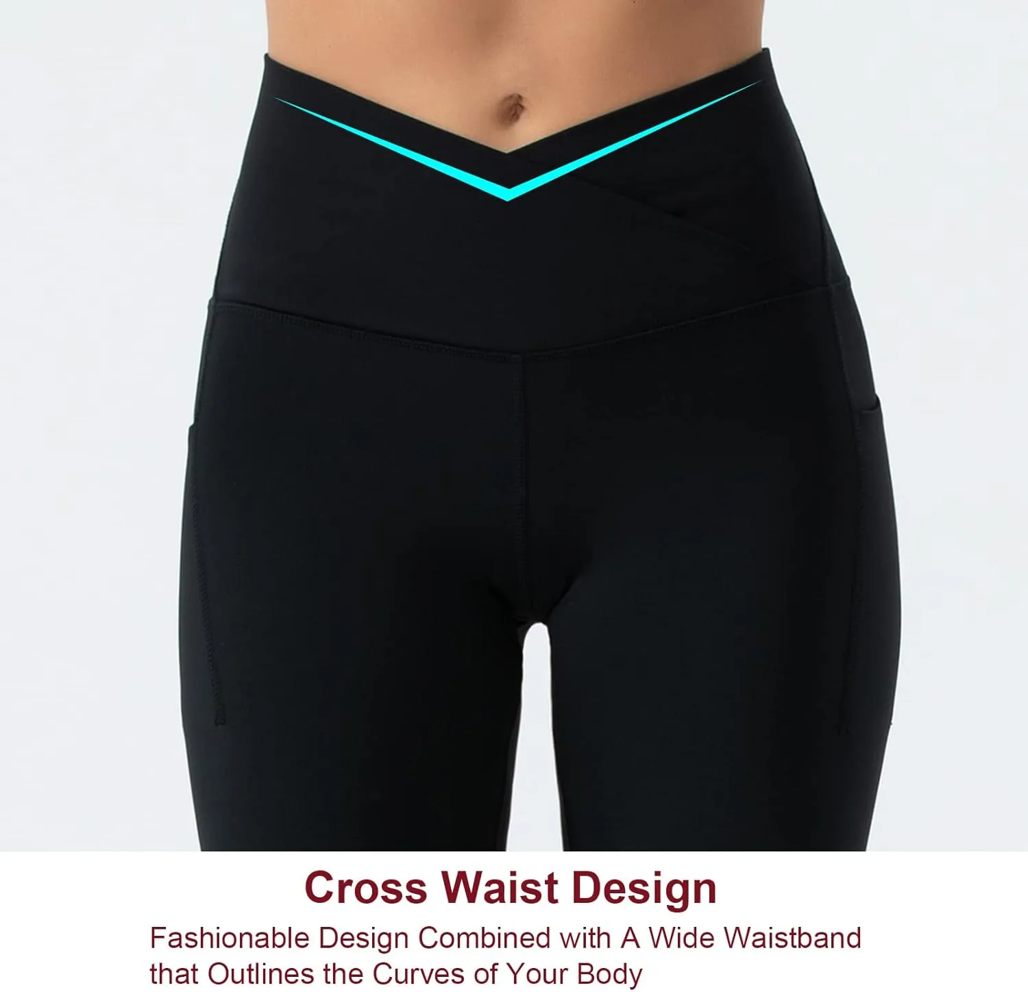 THE GYM PEOPLE Women's V Cross Waist Workout Capris Leggings Tummy Control Running Yoga Pants with Pockets