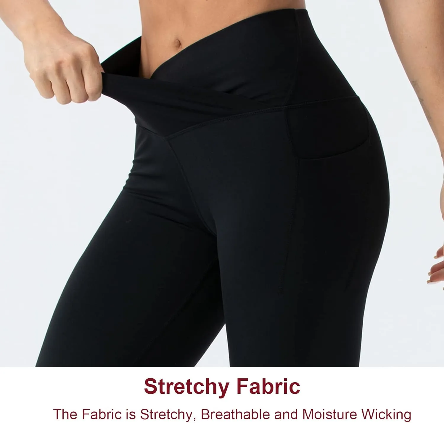 THE GYM PEOPLE Women's V Cross Waist Workout Capris Leggings Tummy Control Running Yoga Pants with Pockets